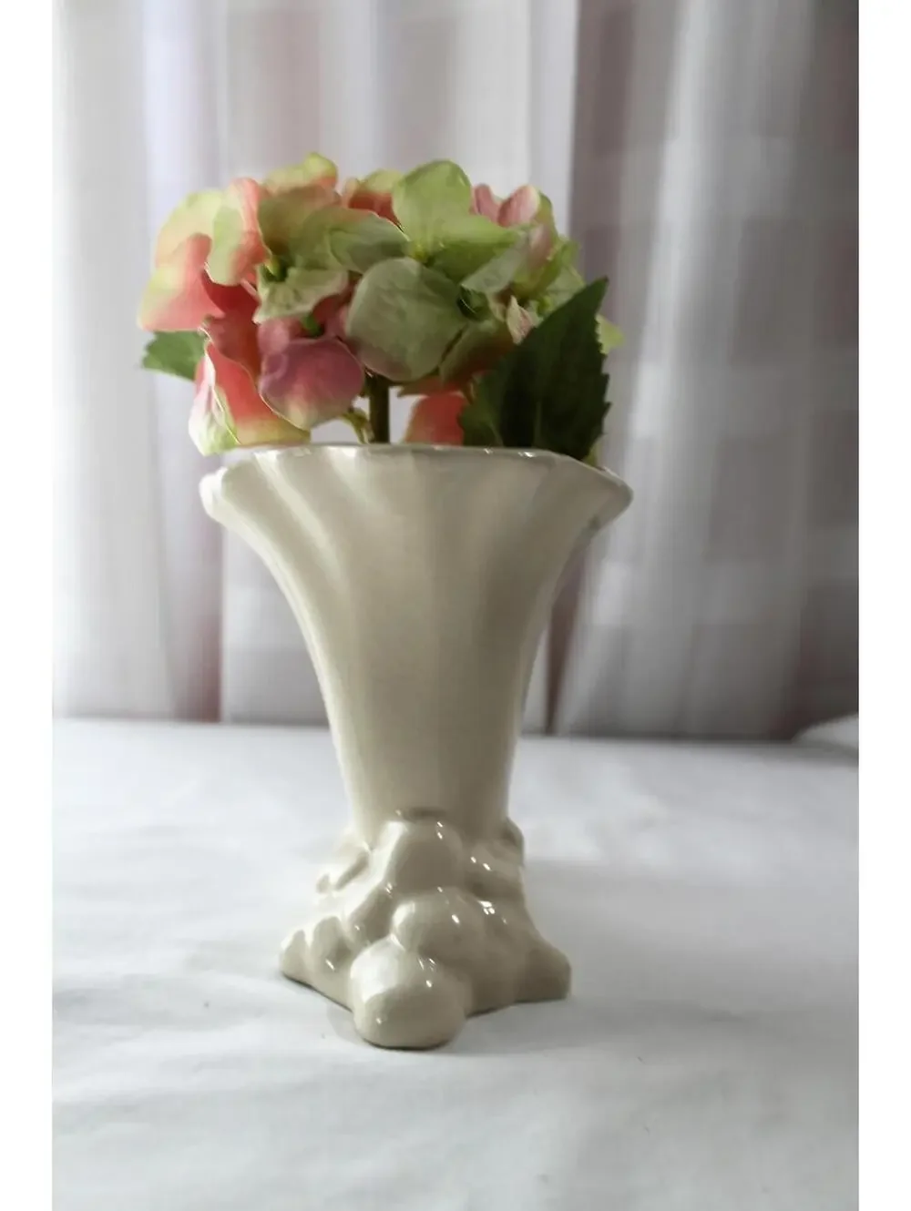 Vintage McCOY Horn O' Plenty Cornucopia Vase, Planter, Creamy White, 1940s